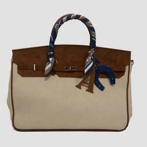 Brown and Cream Women's terrycloth Handbag